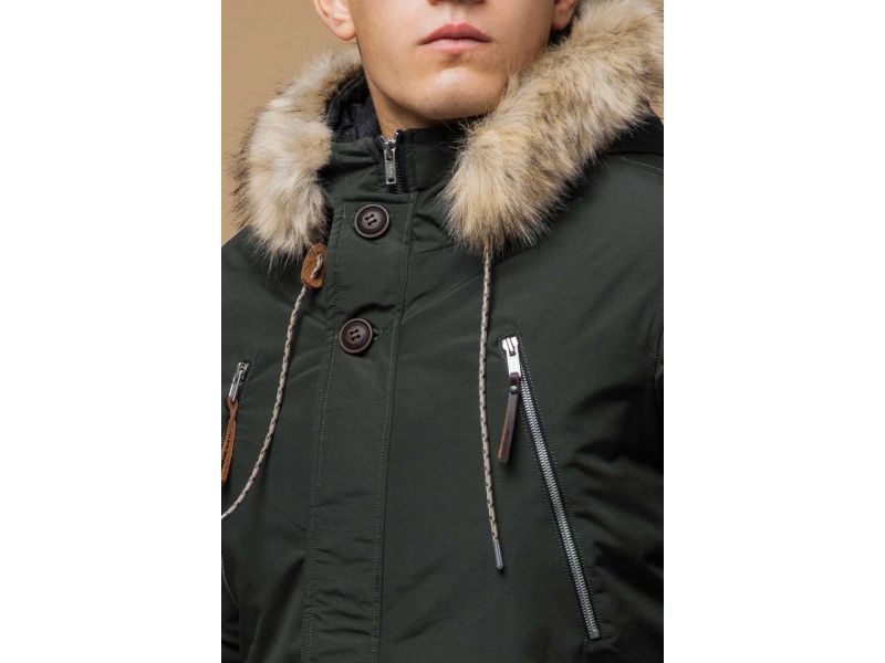 Парка стандартной длины мужская зимняя цвета хаки модель 14015, фото 6