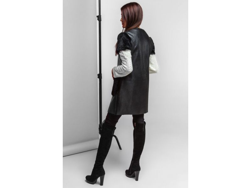 Женский молодежный жилет осенне-весенний черного цвета модель 25277, фото 5