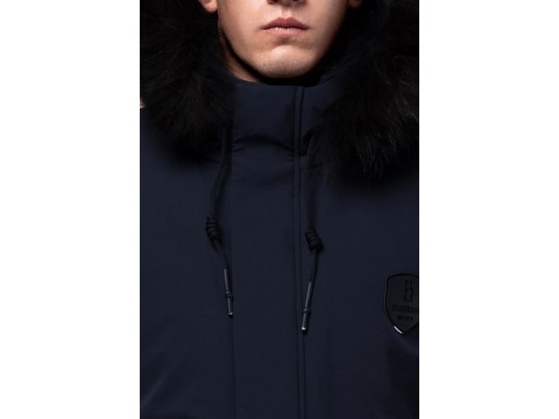 Парка зимняя мужская темно-синяя с карманами модель 9828, фото 6