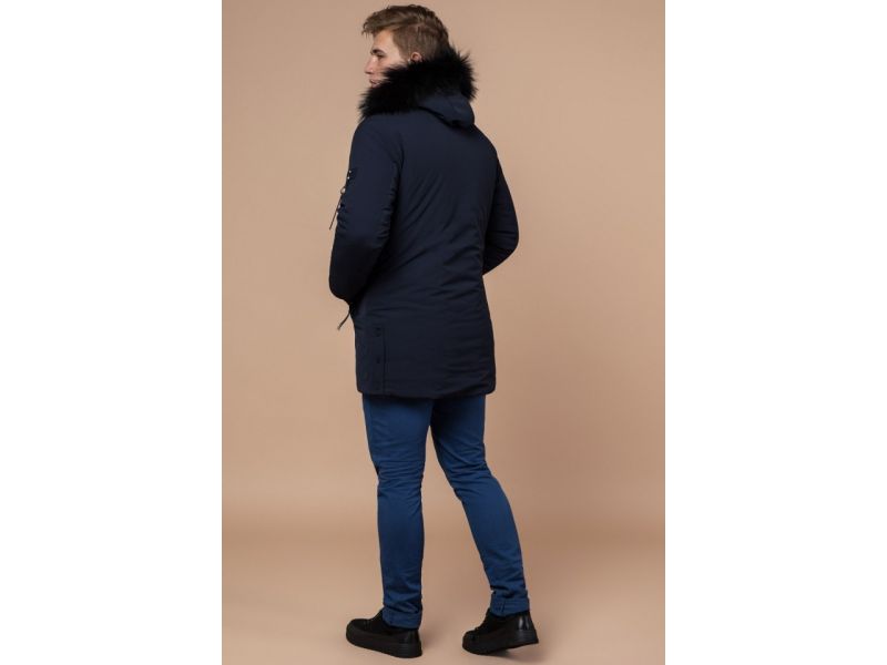 Парка зимняя мужская темно-синяя с карманами модель 9828, фото 5