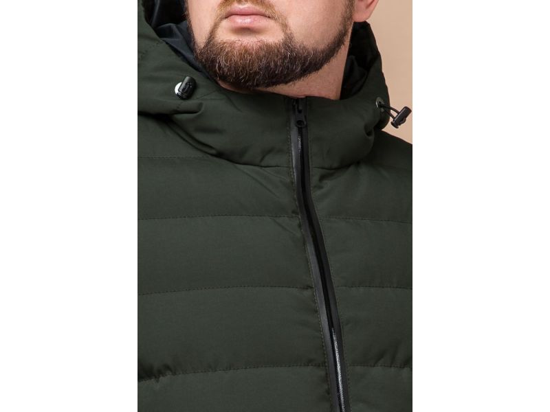 Теплая зимняя мужская куртка цвет темно-зеленый-черный модель 45115, фото 6