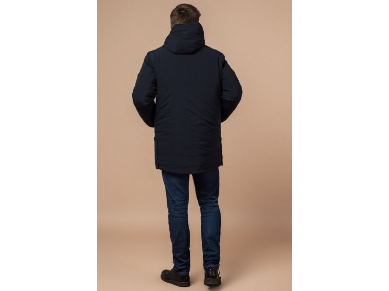 Темно-синяя парка с капюшоном зимняя для мужчин модель 9085, фото 5