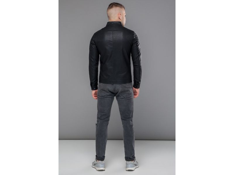 Черная короткая мужская куртка осенне-весенняя молодежная модель 36361, фото 5