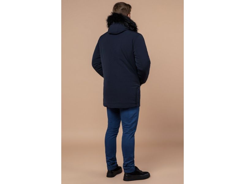 Парка мужская зимняя темно-синяя с кулиской модель 9842, фото 5
