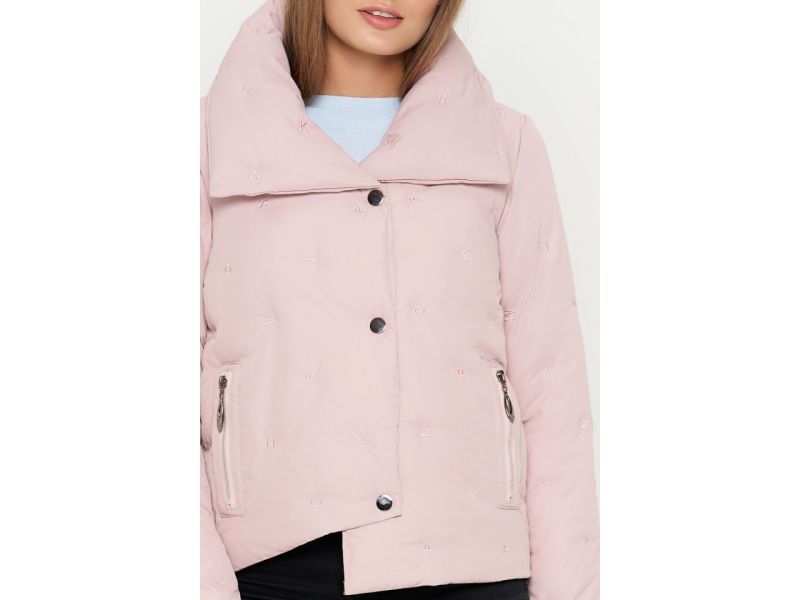 Осенне-весенний молодежный женский пуховик цвет пудра модель 25062, фото 6