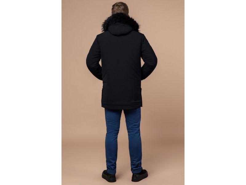 Мужская парка черная зимняя с карманами модель 9842, фото 5