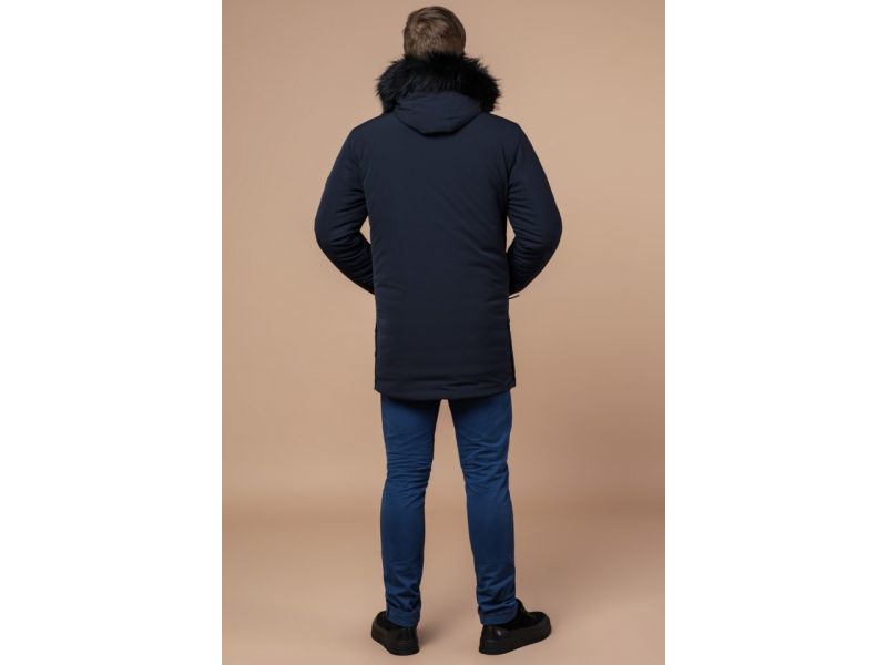 Темно-синяя парка зимняя мужская на молнии модель 9985, фото 5