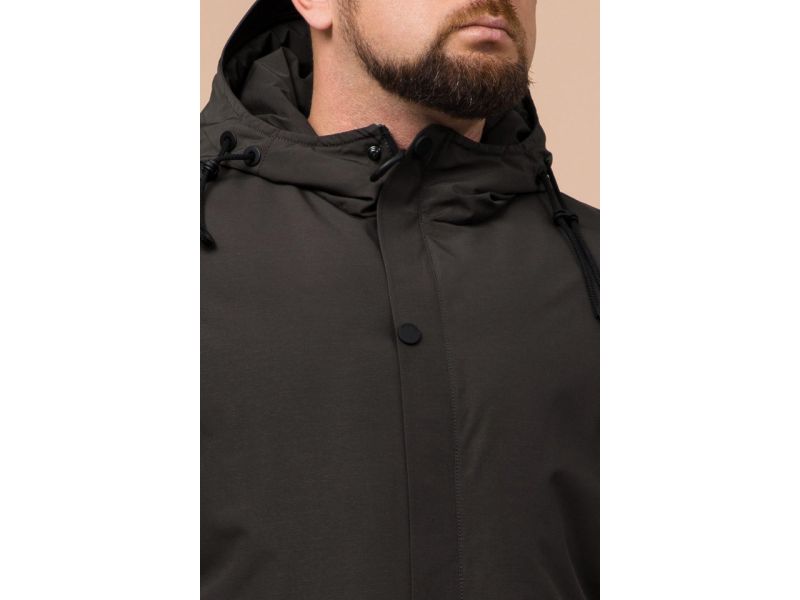 Коричневая мужская парка с капюшоном зимняя модель 23425, фото 6