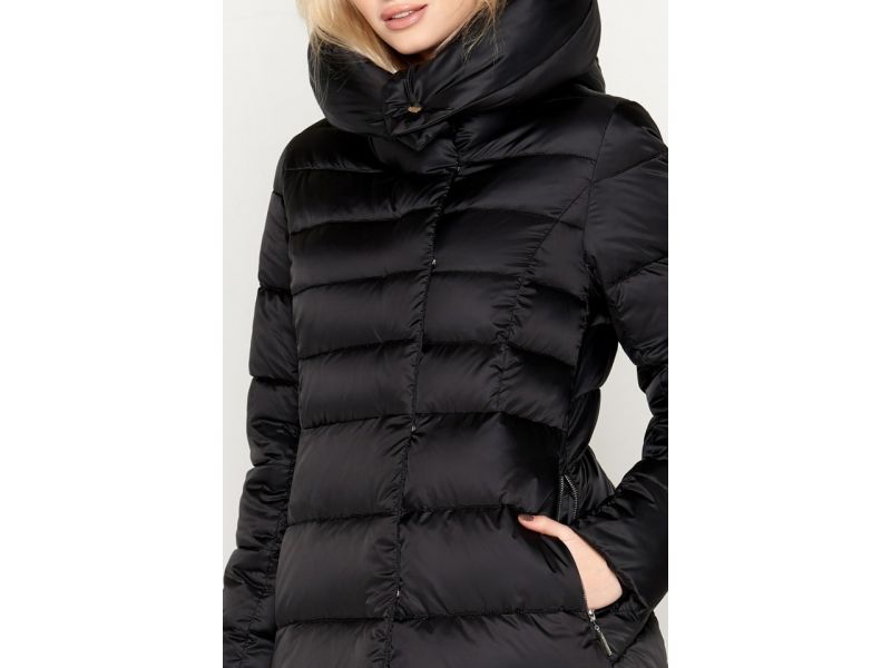 Черный зимний женский воздуховик с капюшоном модель 31515, фото 6