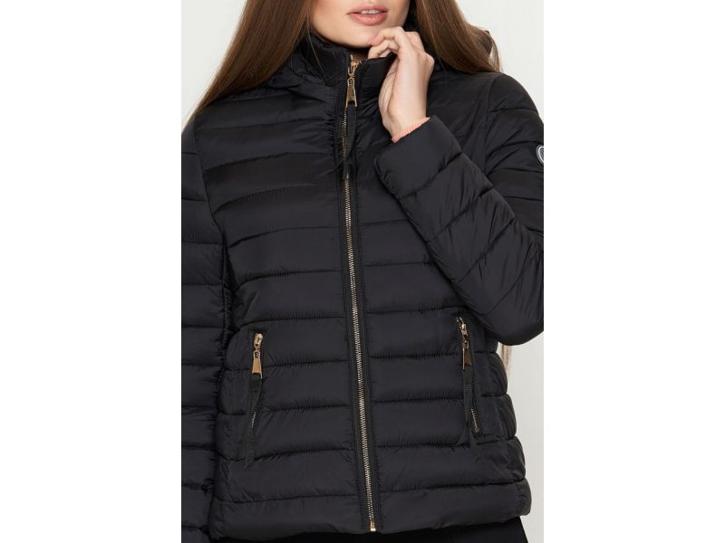 Черный женский молодежный пуховик осенне-весенний модель 25115, фото 6