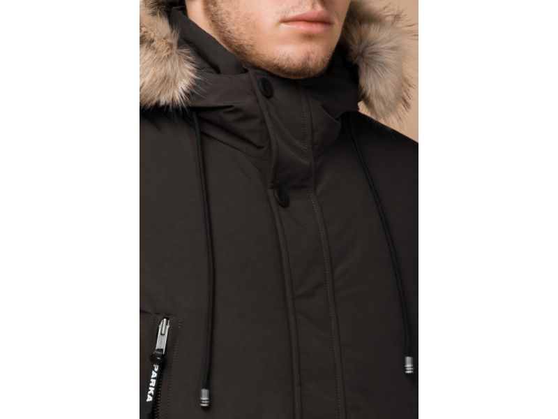 Мужская коричневая парка зимняя с меховой опушкой модель 20758, фото 6