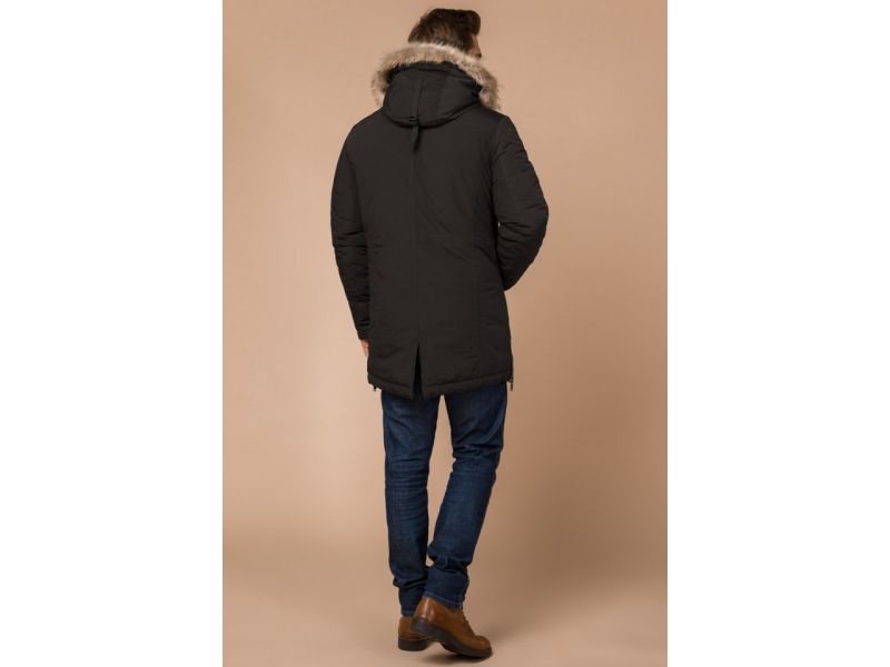 Мужская коричневая парка зимняя с меховой опушкой модель 20758, фото 5