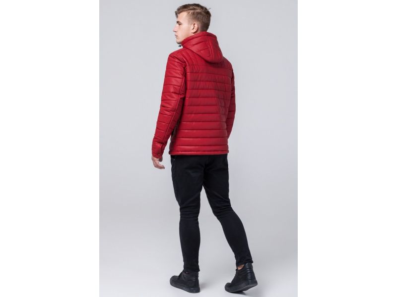 Красная куртка мужская молодежная осенне-весенняя с капюшоном модель 3357, фото 5