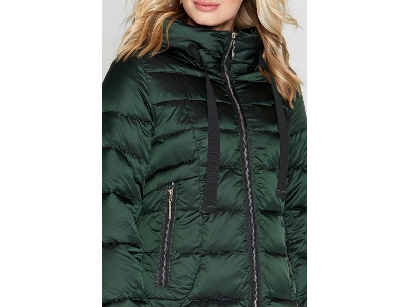 Зеленый зимний воздуховик женский с ветрозащитной планкой модель 47250, фото 6