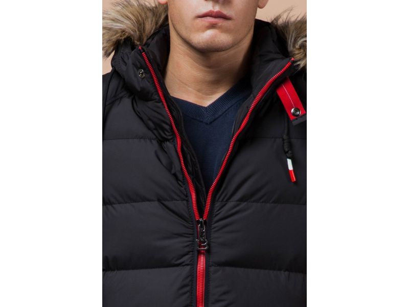 Зимняя мужская куртка с меховой опушкой цвет черный-красный модель 38268, фото 6