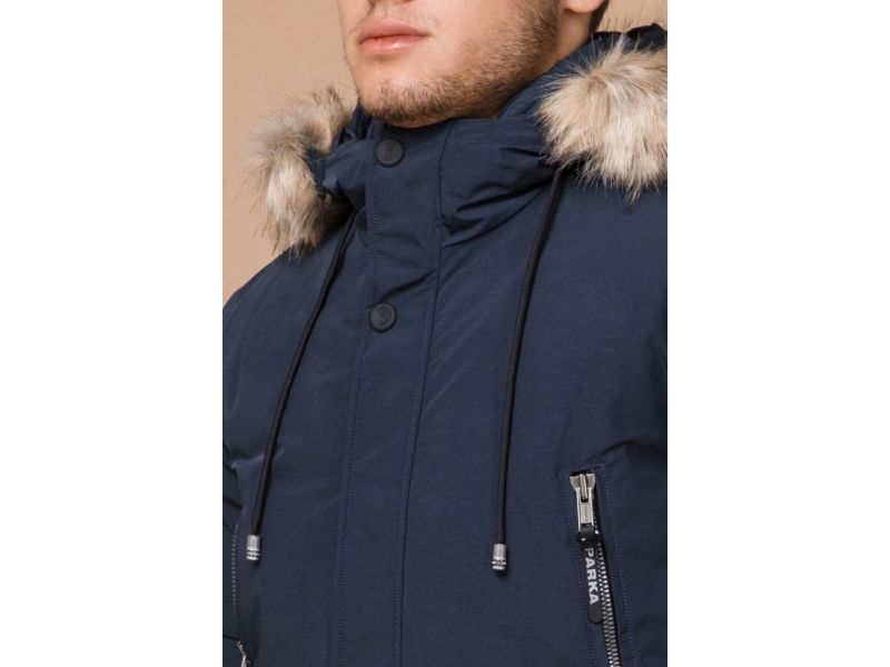 Синяя мужская зимняя парка с кулиской модель 20758, фото 6