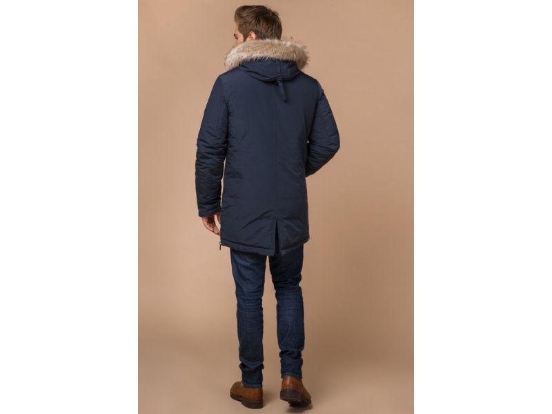Синяя мужская зимняя парка с кулиской модель 20758, фото 5