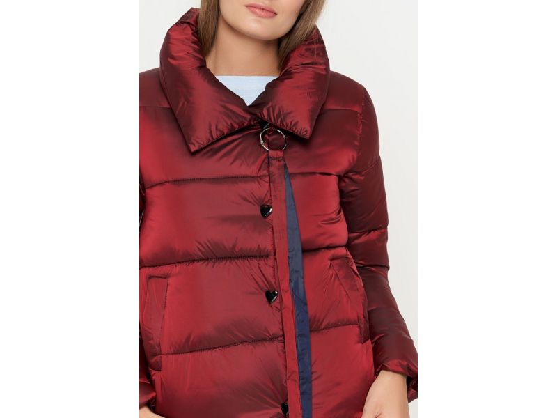Красный пуховик молодежный женский осенне-весенний модель 25282, фото 6