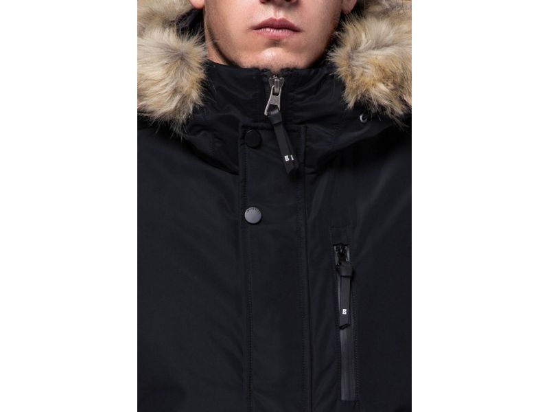 Черная мужская парка зимняя с кнопками модель 31720, фото 6