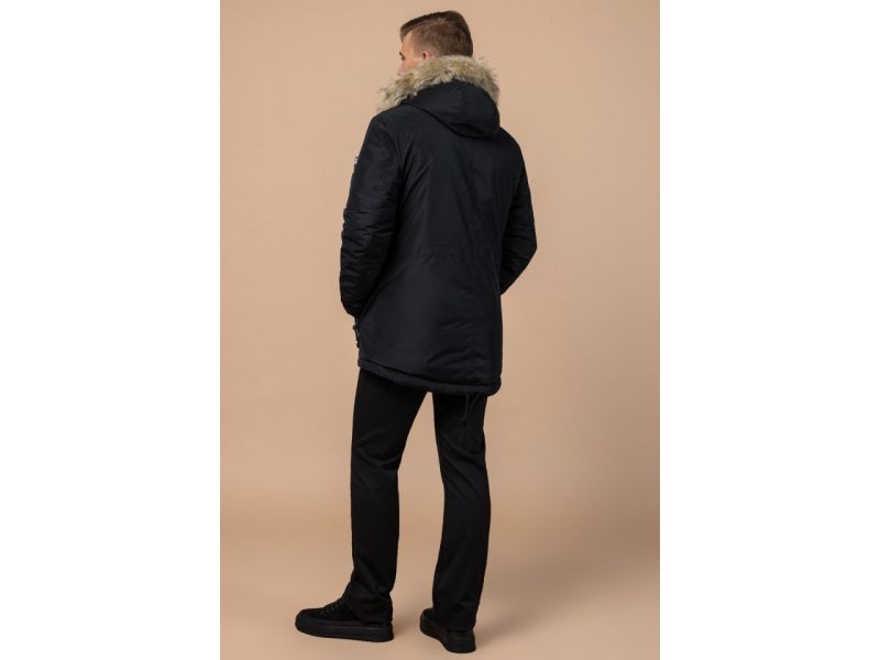 Черная мужская парка зимняя с кнопками модель 31720, фото 5