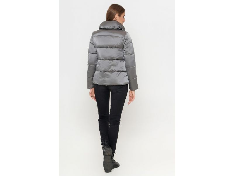 Серый пуховик осенне-весенний молодежный женский прямого кроя модель 25282, фото 5
