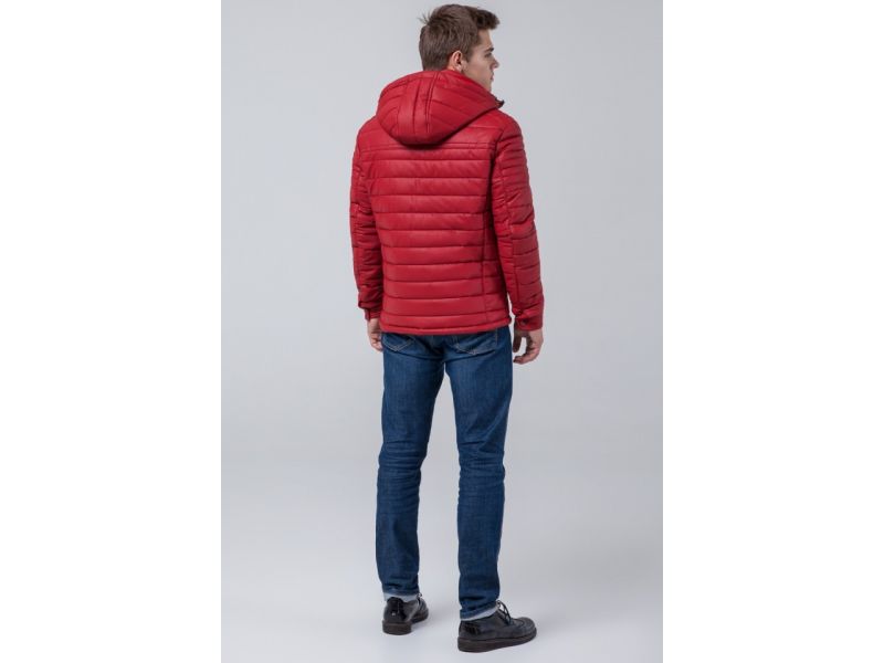 Яркая осенне-весенняя куртка молодежная мужская цвет красный модель 2260, фото 5