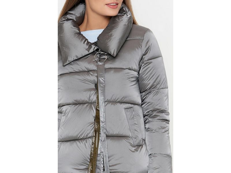 Серый пуховик осенне-весенний молодежный женский прямого кроя модель 25282, фото 6