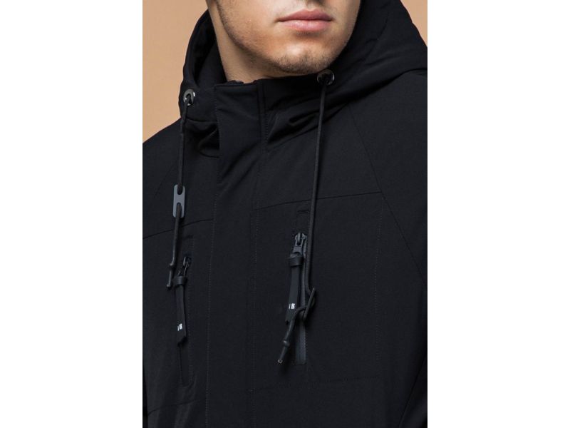 Черная парка зимняя мужская с фирменной нашивкой модель 4553, фото 6