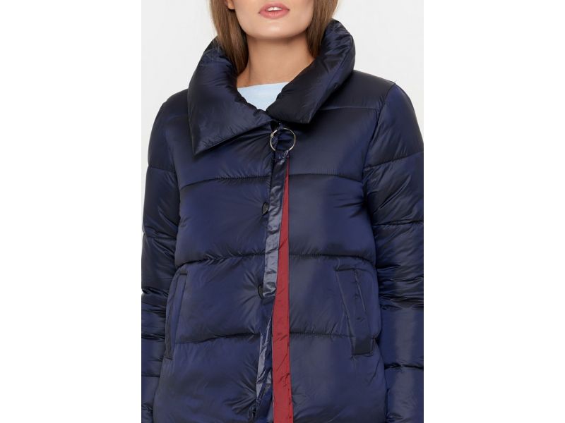 Синий пуховик с карманами осенне-весенний молодежный женский модель 25282, фото 6