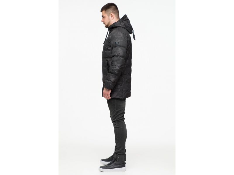 Молодежная мужская куртка дизайнерская зимняя в стиле милитари черная модель 25380, фото 5