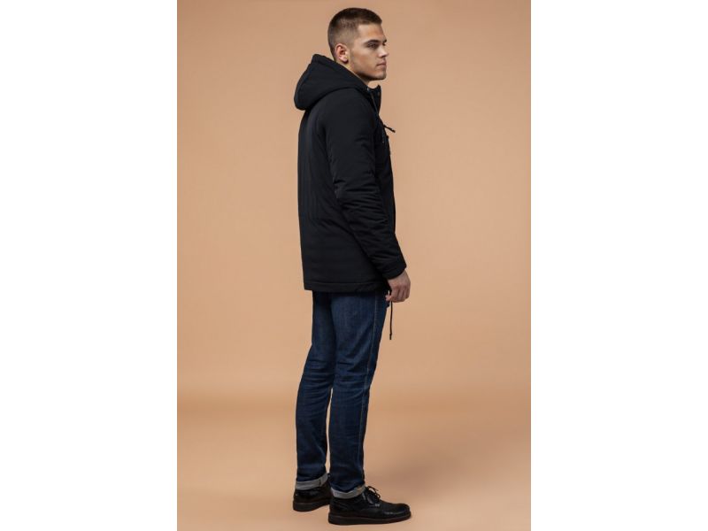 Черная парка зимняя мужская с фирменной нашивкой модель 4553, фото 5