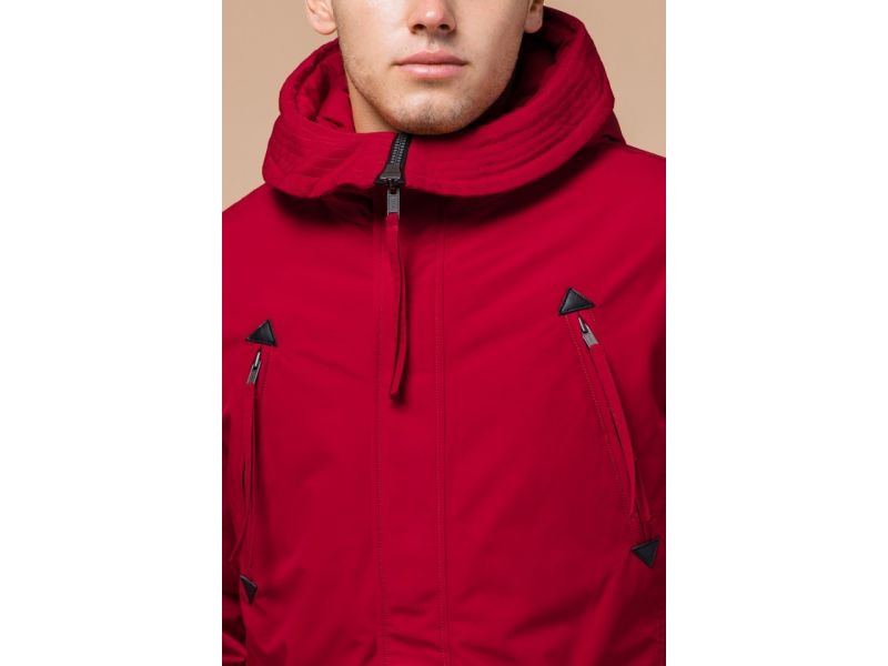 Мужская красная парка зимняя с прорезными карманами модель 23675, фото 6