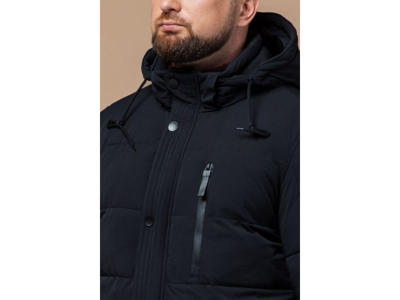 Куртка мужская черного цвета оригинального дизайна на зиму модель 15625, фото 6