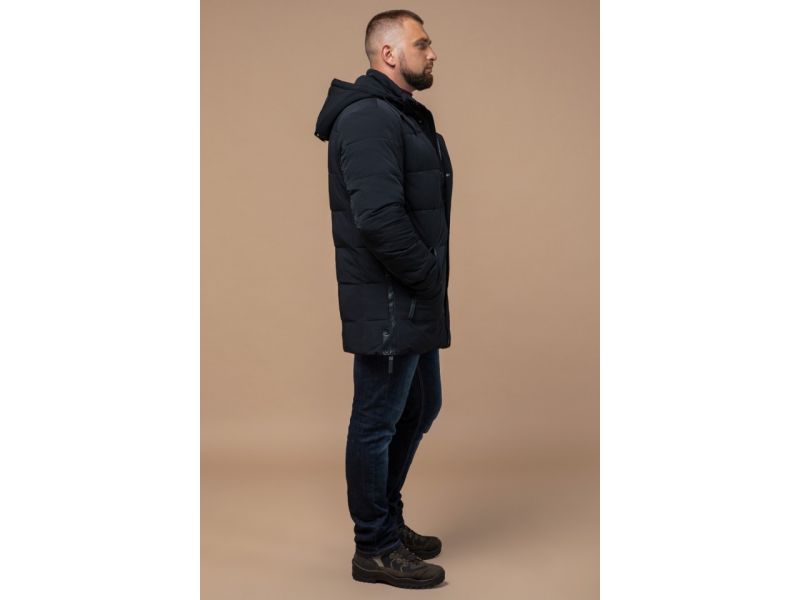 Куртка мужская черного цвета оригинального дизайна на зиму модель 15625, фото 5