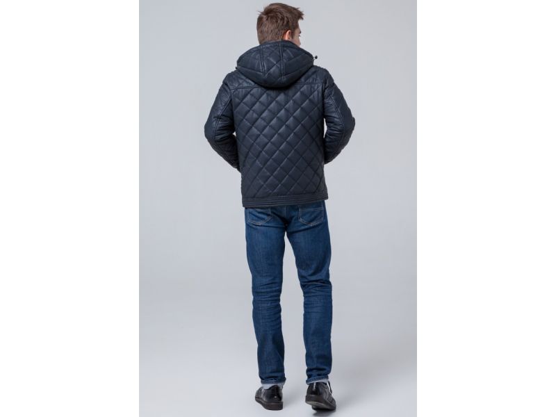 Темно-синяя молодежная короткая куртка осенне-весенняя мужская модель 2072, фото 5