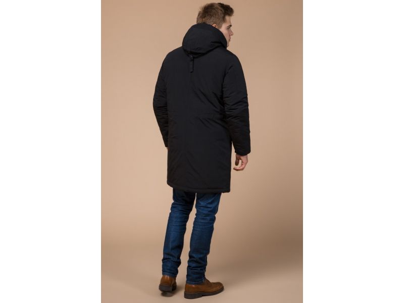 Парка черная зимняя мужская с ветрозащитной планкой модель 23675, фото 5