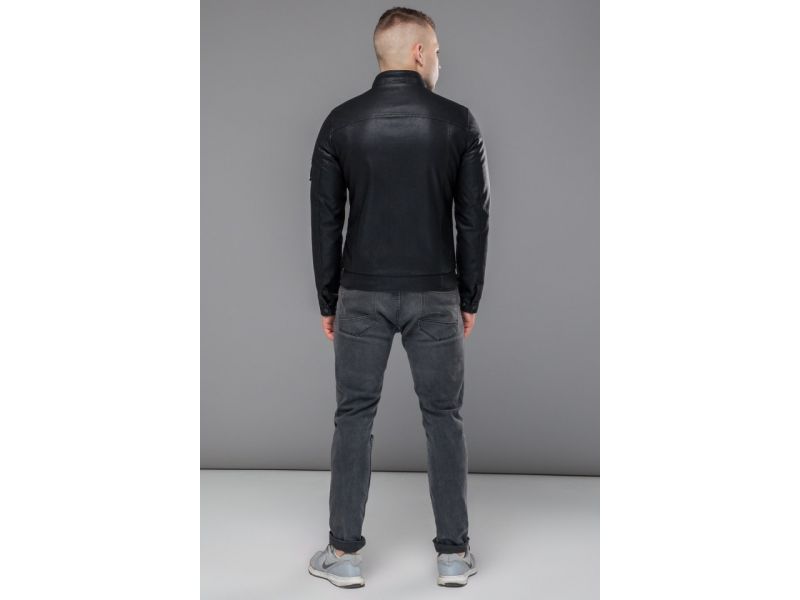 Черная мужская куртка молодежная осенне-весенняя на молнии модель 43663, фото 5