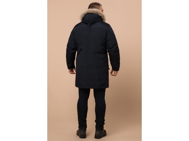 Парка мужская черно-синяя зимняя с капюшоном модель 26620, фото 5