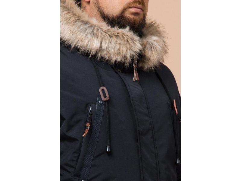 Парка мужская черно-синяя зимняя с капюшоном модель 26620, фото 6