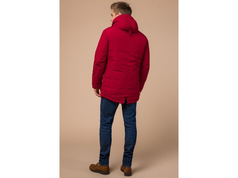 Красная парка зимняя мужская с двухходовой молнией модель 28431, фото 5