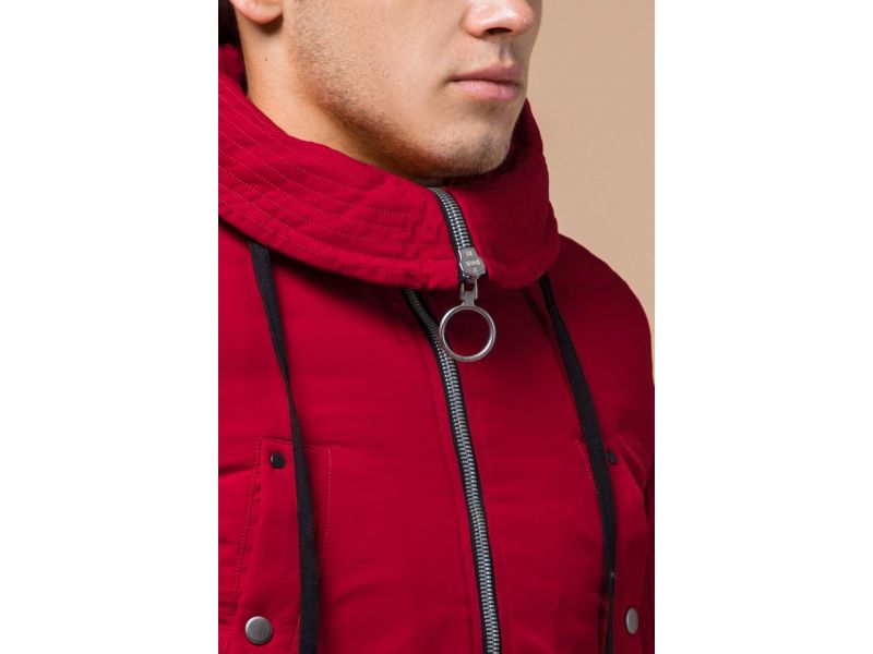 Красная парка зимняя мужская с двухходовой молнией модель 28431, фото 6