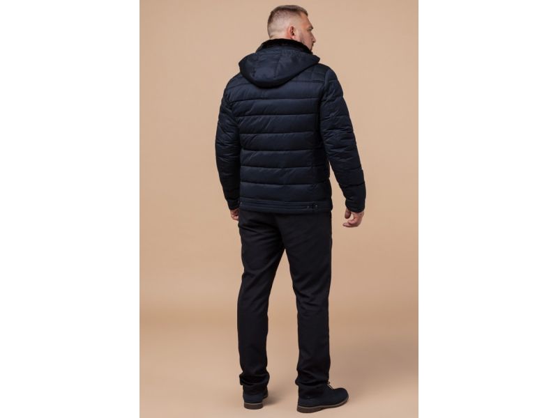 Куртка стильная мужская темно-синего цвета зимняя модель 17193, фото 5