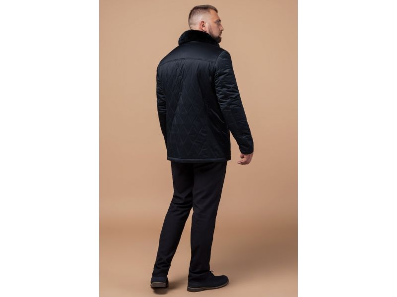 Черно-синяя мужская теплая куртка на зиму модель 17602, фото 5