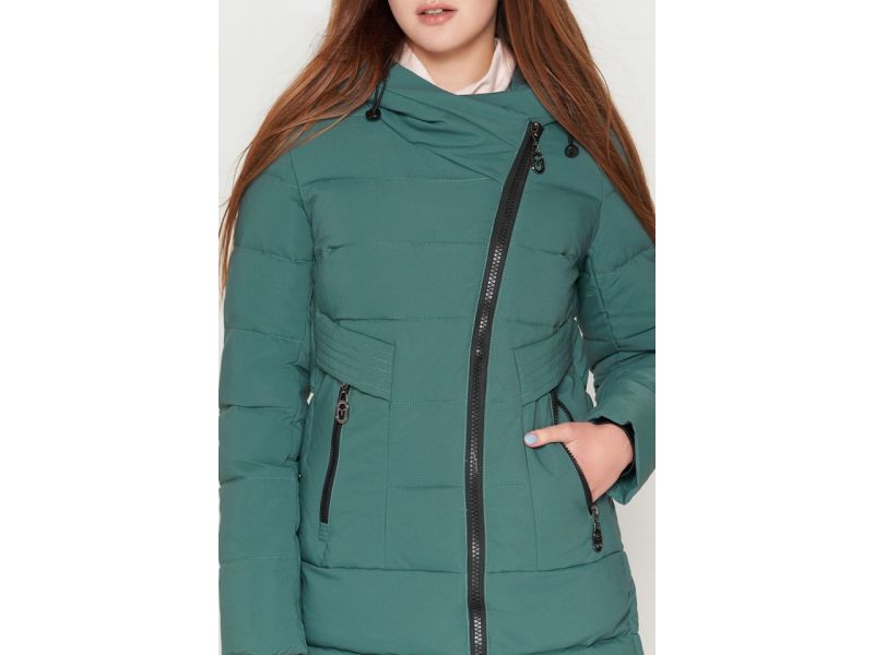 Пуховик молодежный женский зимний зеленый модель 25035, фото 6