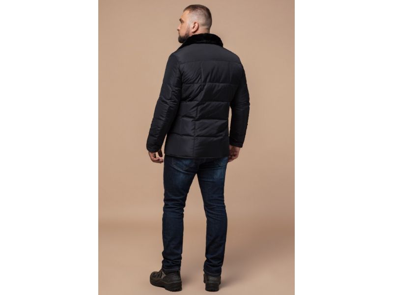Мужской пуховик модный зимний цвет черный модель 3845, фото 5