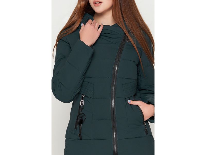 Пуховик женский зимний темно-зеленый молодежный модель 25325, фото 6