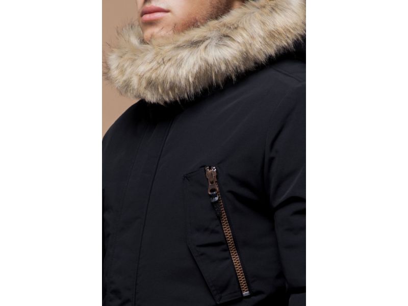 Черная парка теплая на зиму мужская модель 37560, фото 6
