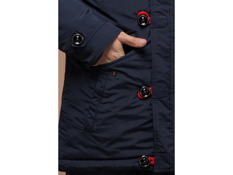 Мужская зимняя парка теплая цвет синий-красный модель 38230, фото 6