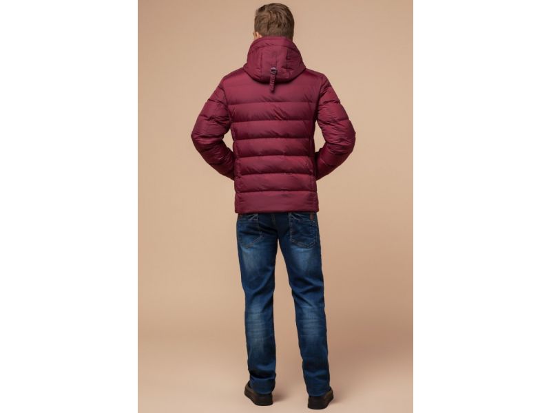 Куртка бордового цвета зимняя на молнии мужская модель 20849, фото 5