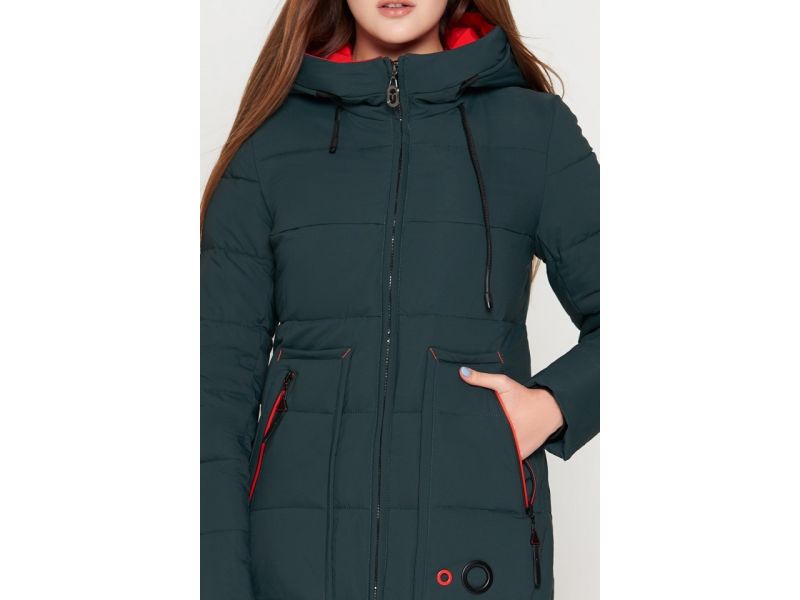 Темно-зеленый пуховик женский молодежный модель 25055, фото 6